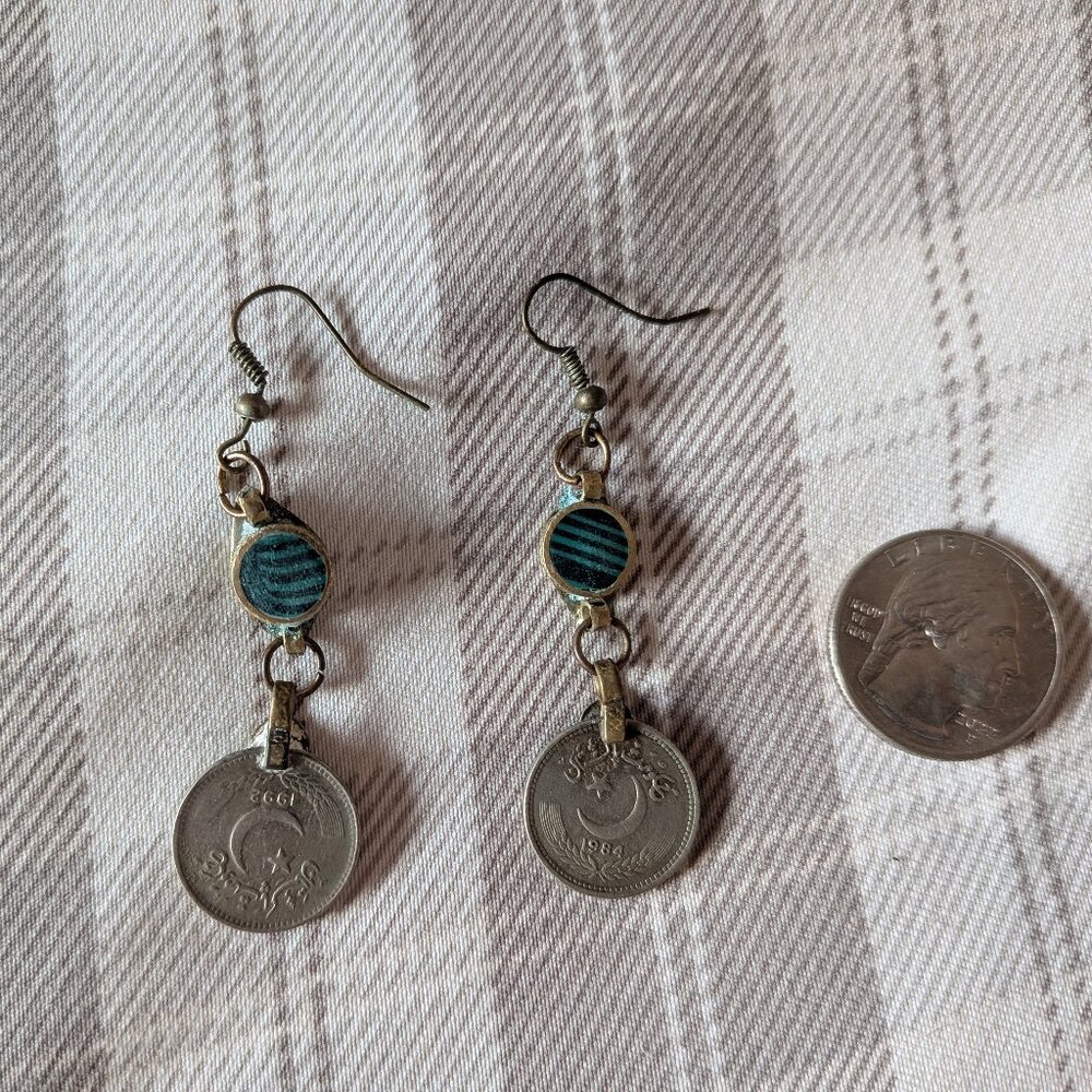 Used 25 Pakistan Coin Dangle Earrings